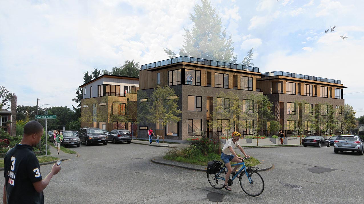 Seattle Washington Ravenna Townhouse Construction Project NE corner perspective